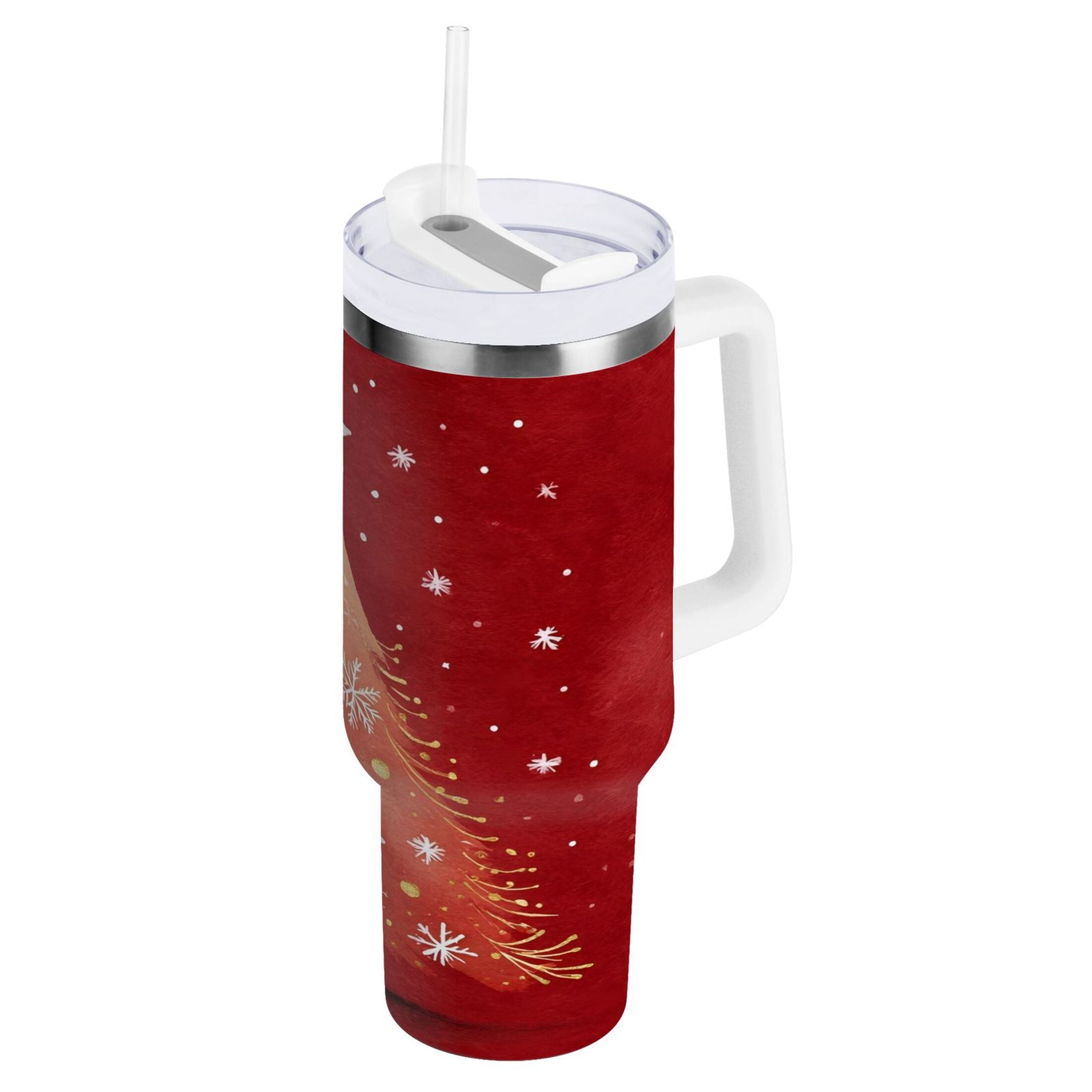 40 oz Insulated Stainless Steel Tumbler Double Wall Stainless Steel Tumbler with 2-Way Drinking Red Christmas Tree - ROFK