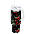 40 oz Insulated Stainless Steel Tumbler Double Wall Stainless Steel Tumbler with 2-Way Drinking Red Holly Berries Pattern - 7MMI