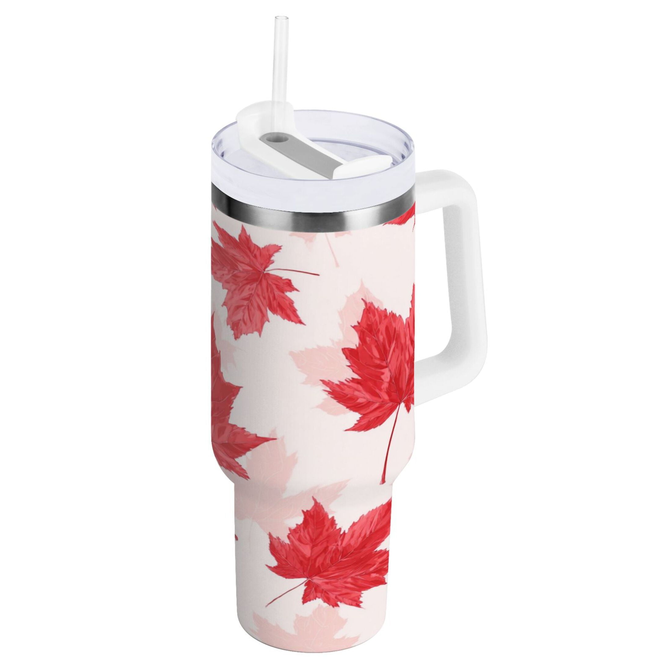 40 oz Insulated Stainless Steel Tumbler Double Wall Stainless Steel Tumbler with 2-Way Drinking Red Maple Leaves Pattern - PS4W