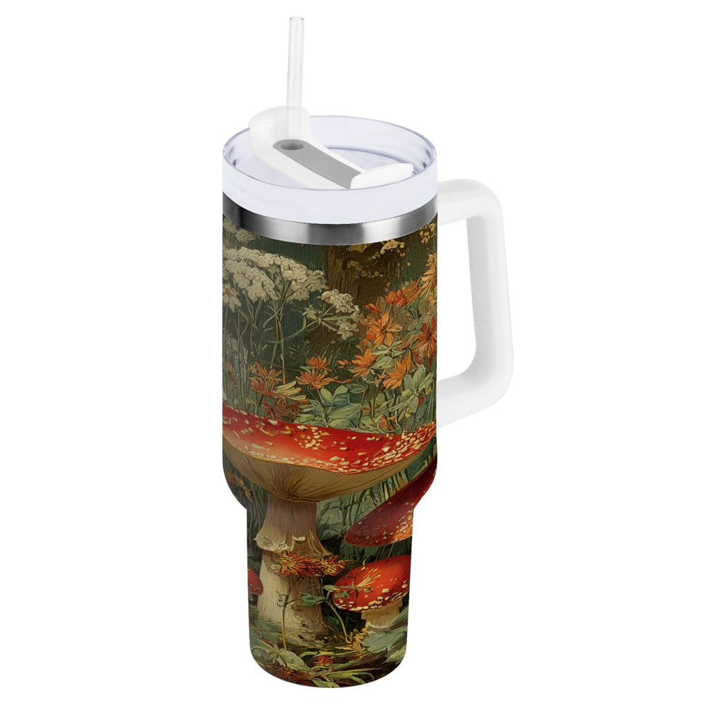 40 oz Insulated Stainless Steel Tumbler Double Wall Stainless Steel Tumbler with 2-Way Drinking Red Mushrooms - 4PW6