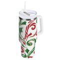 40 oz Insulated Stainless Steel Tumbler Double Wall Stainless Steel Tumbler with 2-Way Drinking Red and Green Candy-cane - 6PUG