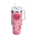 40 oz Insulated Stainless Steel Tumbler Double Wall Stainless Steel Tumbler with 2-Way Drinking Roses and Bows Pattern - EI7Q