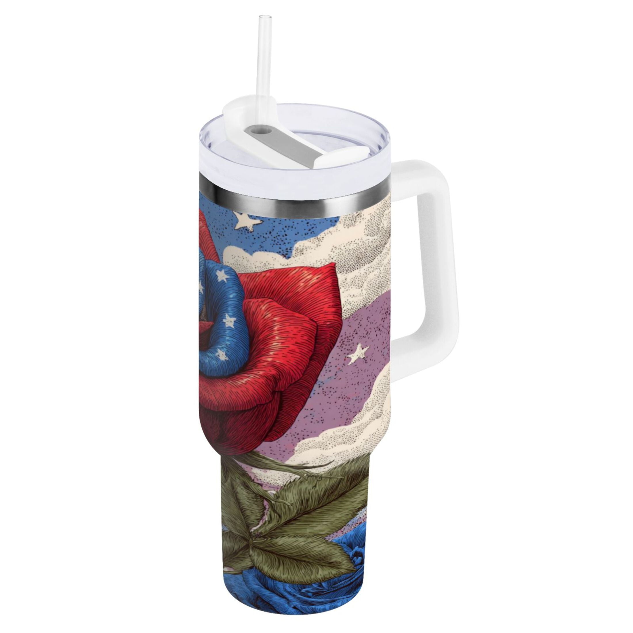 40 oz Insulated Stainless Steel Tumbler Double Wall Stainless Steel Tumbler with 2-Way Drinking Roses and Clouds - AUEJ