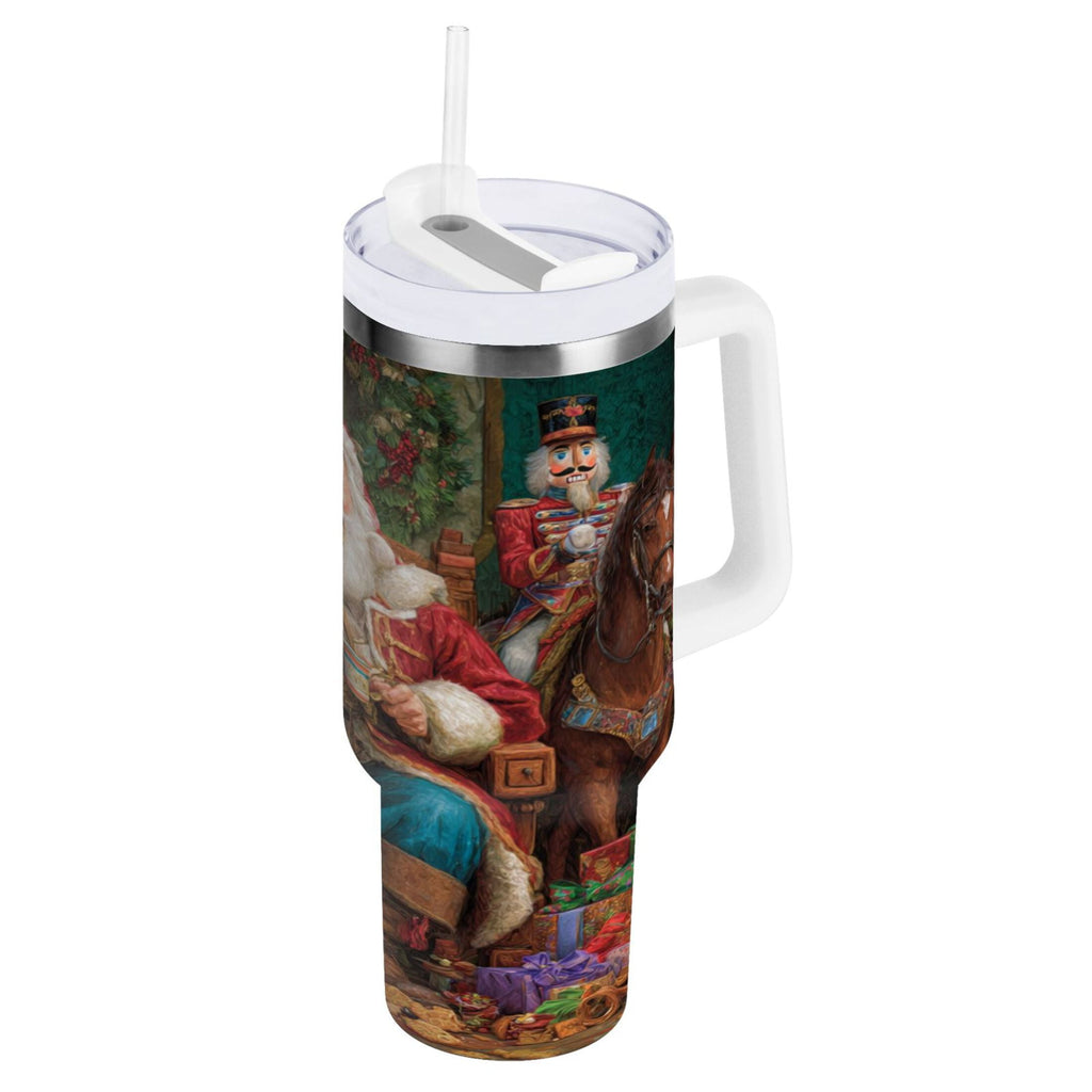 40 oz Insulated Stainless Steel Tumbler Double Wall Stainless Steel Tumbler with 2-Way Drinking Santa Eating Cookies - UMPP