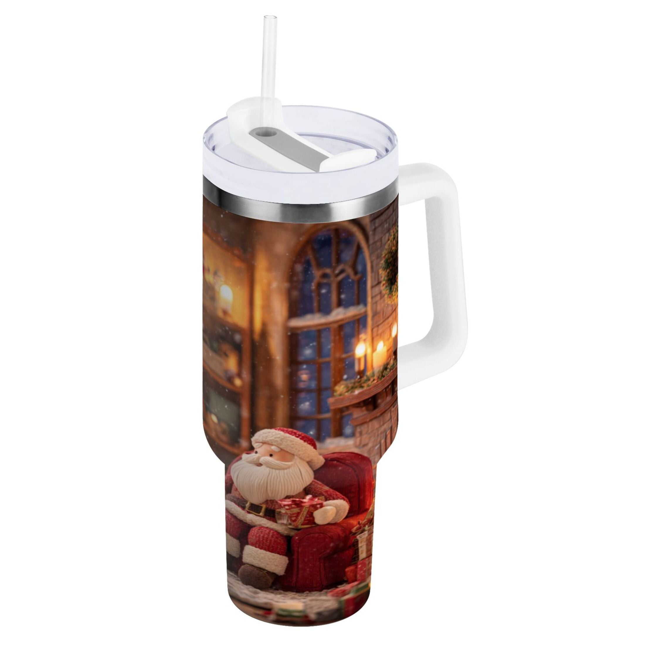 40 oz Insulated Stainless Steel Tumbler Double Wall Stainless Steel Tumbler with 2-Way Drinking Sitting Santa Claus - MC1J