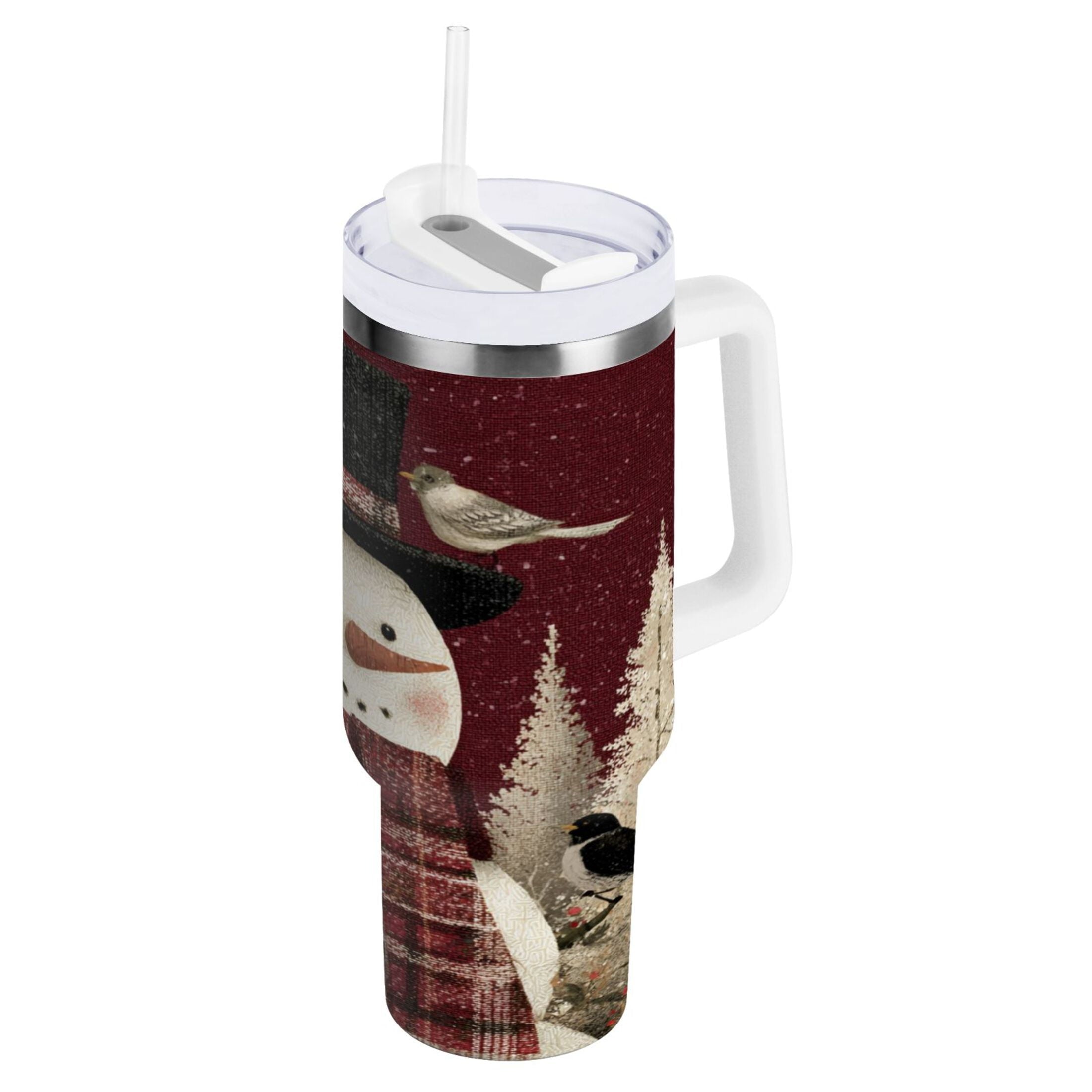 30 oz Insulated Stainless Steel Tumbler Double Wall Stainless Steel Tumbler with 2-Way Drinking Snowman and Birds - 7QXZ