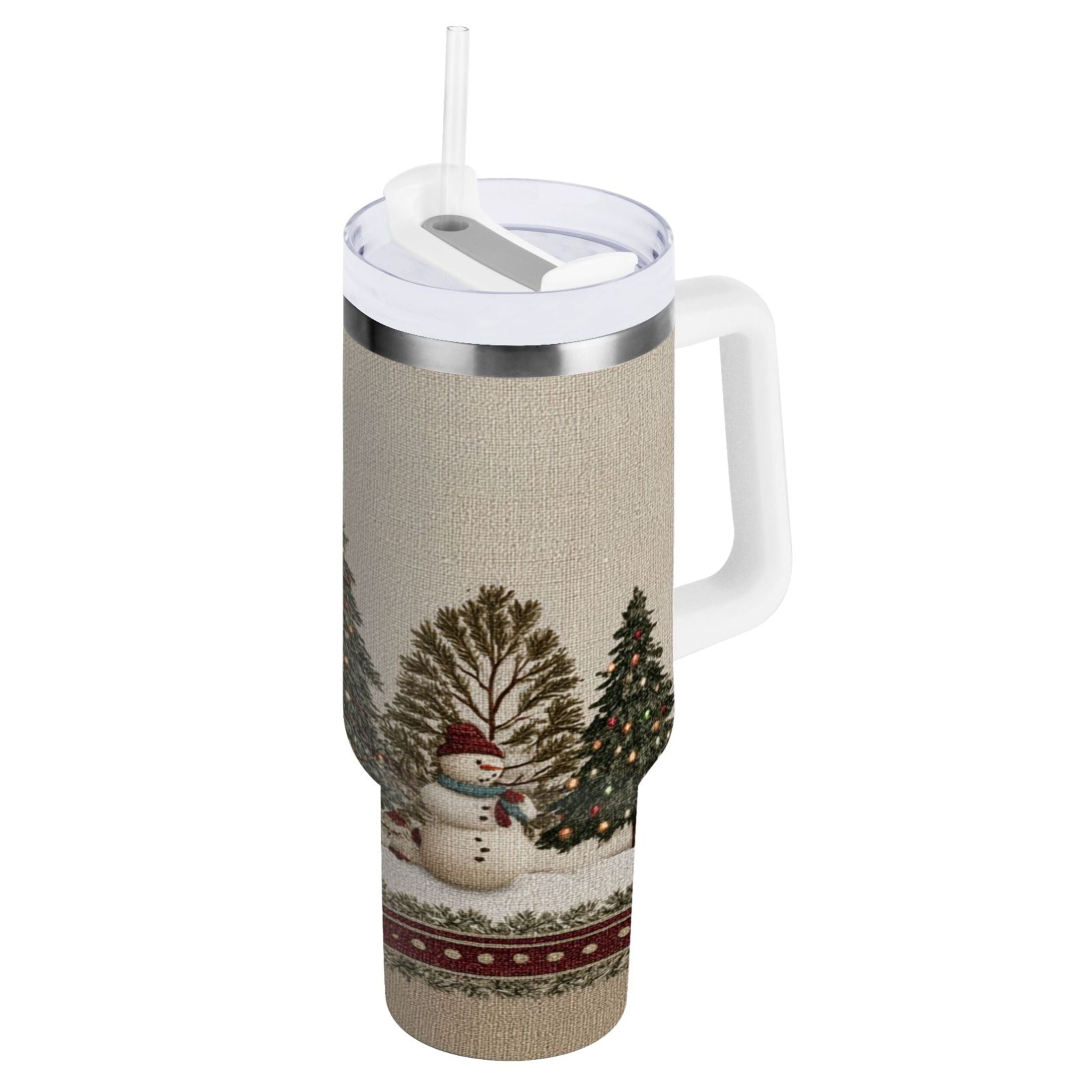 30 oz Insulated Stainless Steel Tumbler Double Wall Stainless Steel Tumbler with 2-Way Drinking Snowmen and Deer in The Forest - U6U3