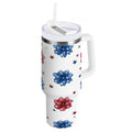 40 oz Insulated Stainless Steel Tumbler Double Wall Stainless Steel Tumbler with 2-Way Drinking Stars and Stripes Puttern Flower - 209D