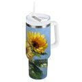 40 oz Insulated Stainless Steel Tumbler Double Wall Stainless Steel Tumbler with 2-Way Drinking Sunflowers Painting - 59QY