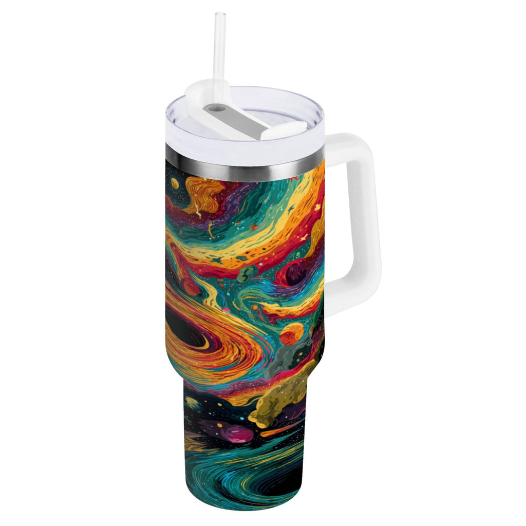 40 oz Insulated Stainless Steel Tumbler Double Wall Stainless Steel Tumbler with 2-Way Drinking Swirling Galaxy - 7URE