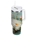 40 oz Insulated Stainless Steel Tumbler Double Wall Stainless Steel Tumbler with 2-Way Drinking Vintage Peonies and Daisies - 6235