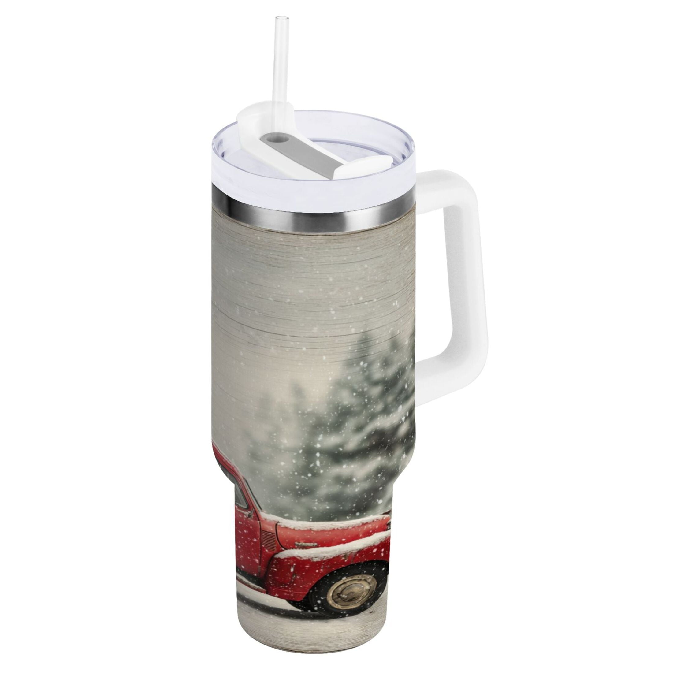 40 oz Insulated Stainless Steel Tumbler Double Wall Stainless Steel Tumbler with 2-Way Drinking Vintage Red Truck - K82S