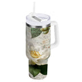40 oz Insulated Stainless Steel Tumbler Double Wall Stainless Steel Tumbler with 2-Way Drinking Vintage White Camellias - 6YK0