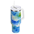 40 oz Insulated Stainless Steel Tumbler Double Wall Stainless Steel Tumbler with 2-Way Drinking Watercolor Blue Cornflowers - C472