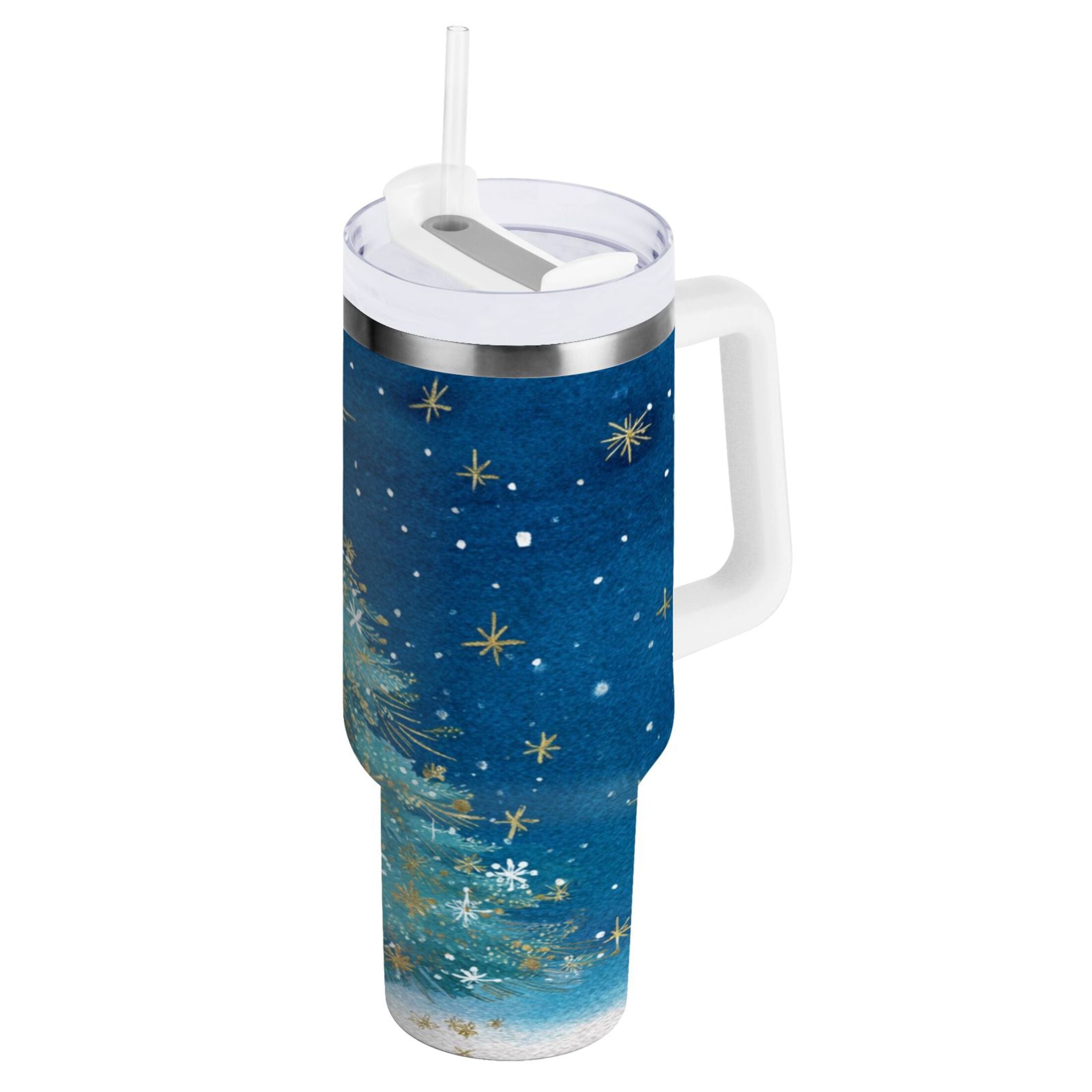 40 oz Insulated Stainless Steel Tumbler Double Wall Stainless Steel Tumbler with 2-Way Drinking Watercolor Christmas Tree - K5KR
