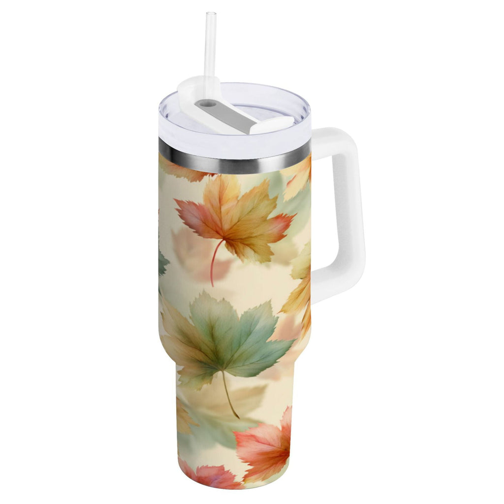 40 oz Insulated Stainless Steel Tumbler Double Wall Stainless Steel Tumbler with 2-Way Drinking Watercolor Maple Leaves Pattern - 9E9C