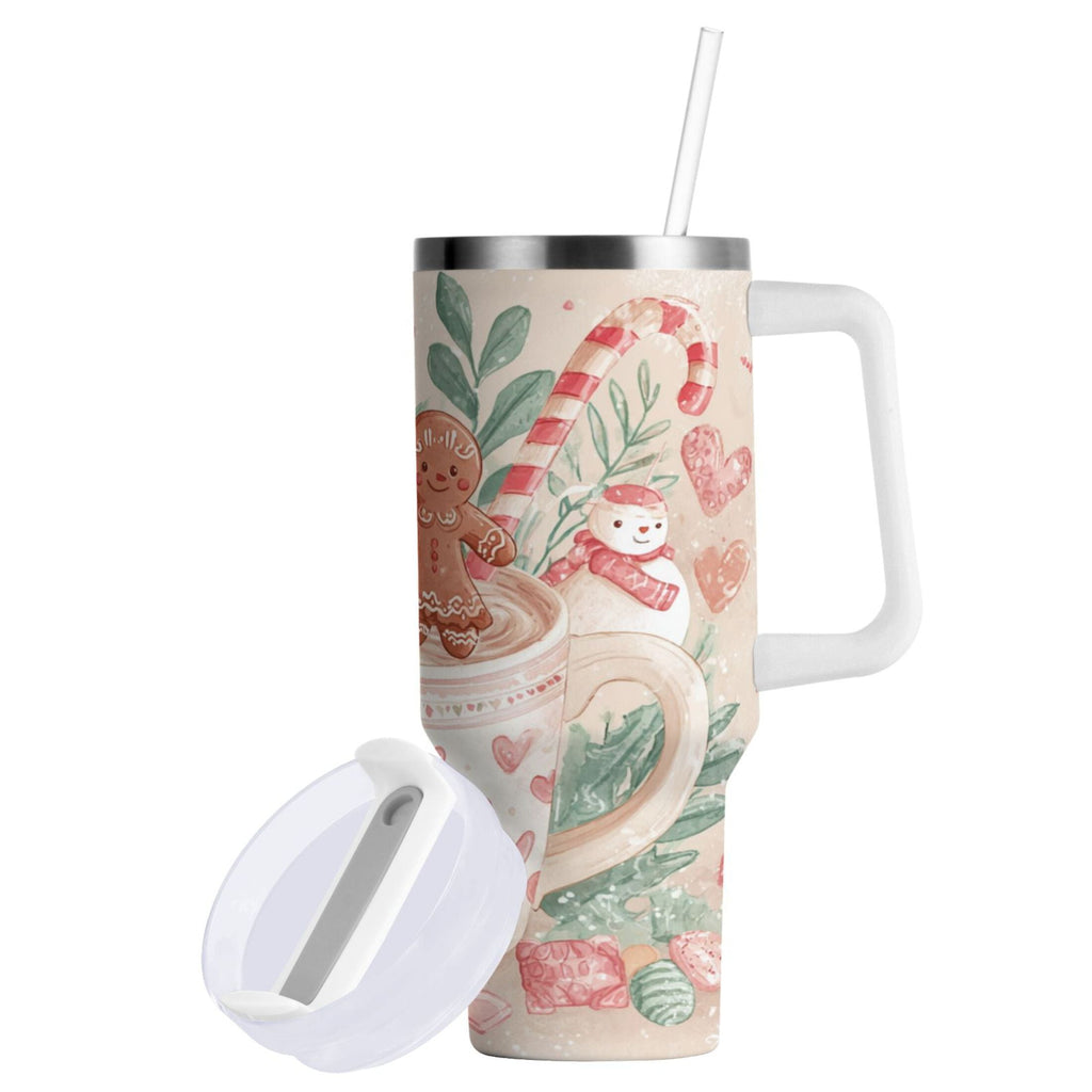30 oz Insulated Stainless Steel Tumbler Double Wall Stainless Steel Tumbler with 2-Way Drinking Cute Christmas Design - H7L4