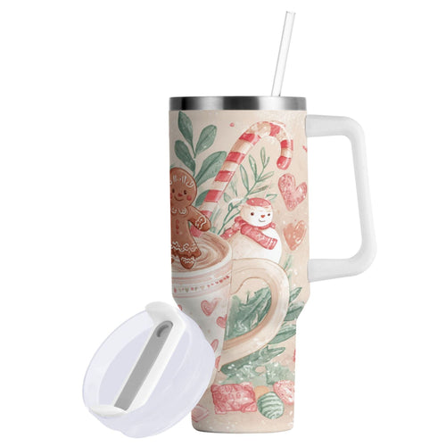 30 oz Insulated Stainless Steel Tumbler Double Wall Stainless Steel Tumbler with 2-Way Drinking Cute Christmas Design - H7L4