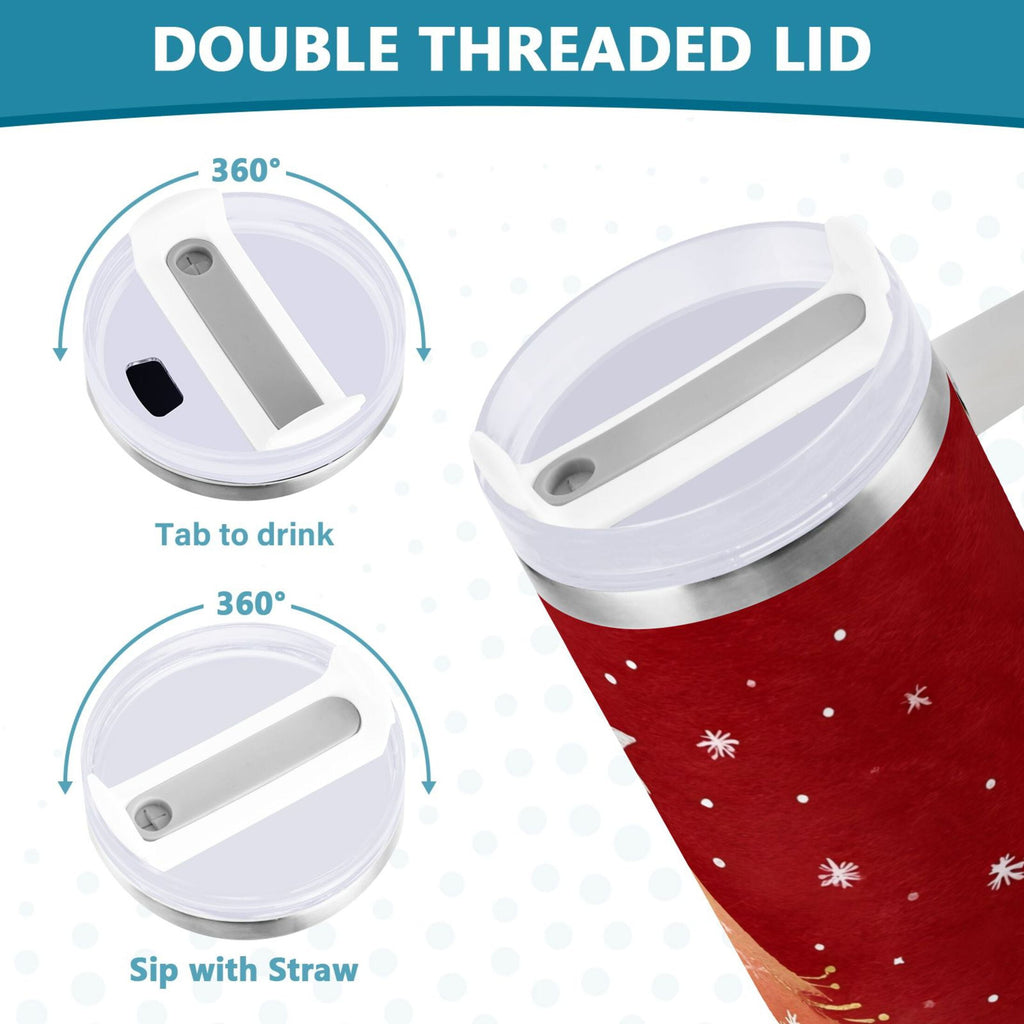 40 oz Insulated Stainless Steel Tumbler Double Wall Stainless Steel Tumbler with 2-Way Drinking Red Christmas Tree - ROFK