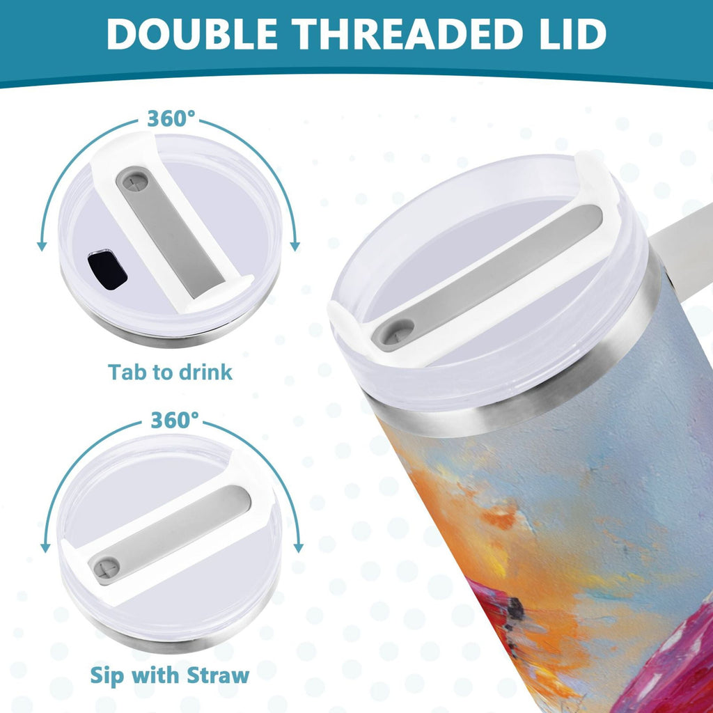 30 oz Insulated Stainless Steel Tumbler Double Wall Stainless Steel Tumbler with 2-Way Drinking Red and Orange Butterflies - 4G2E