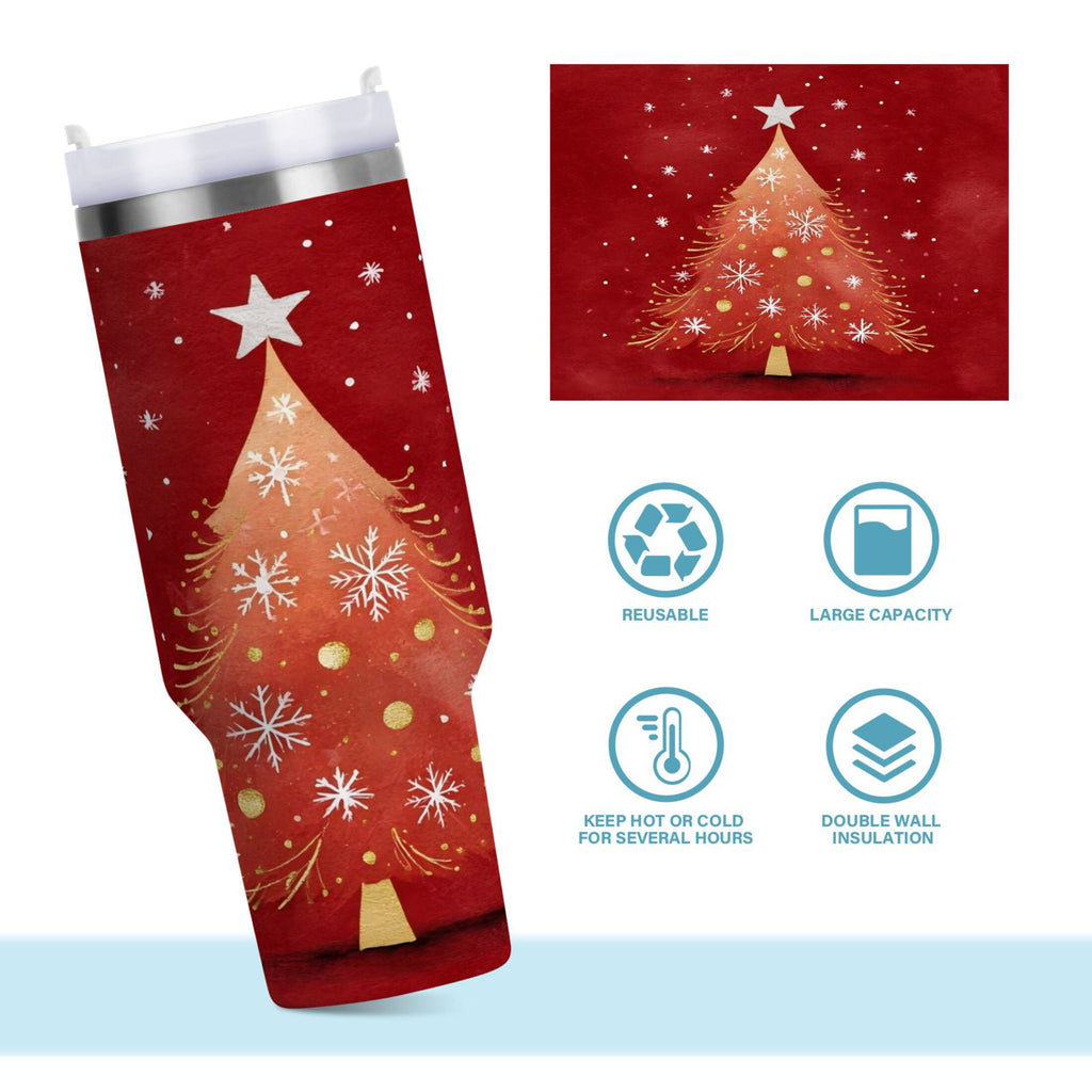 40 oz Insulated Stainless Steel Tumbler Double Wall Stainless Steel Tumbler with 2-Way Drinking Red Christmas Tree - ROFK