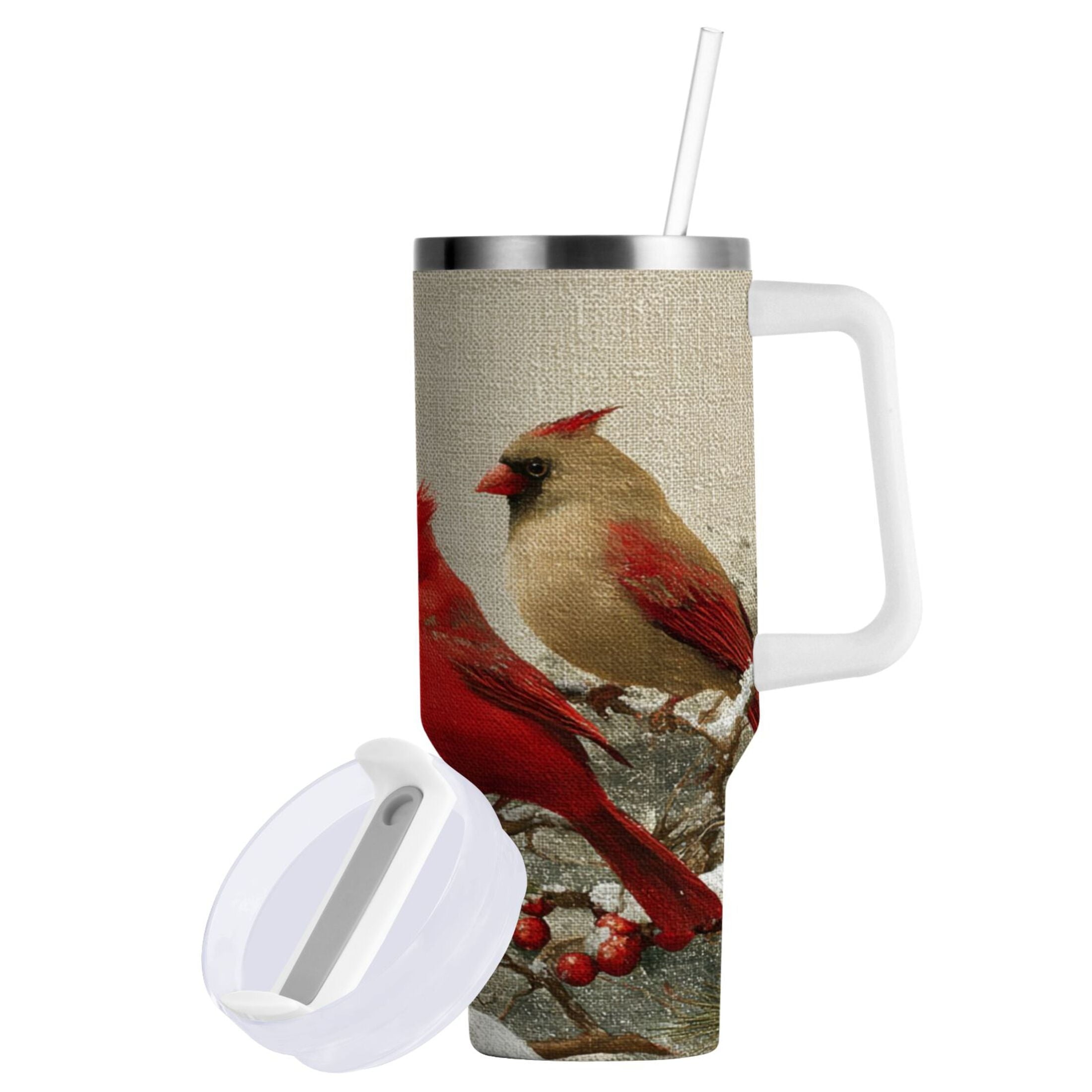 30 oz Insulated Stainless Steel Tumbler Double Wall Stainless Steel Tumbler with 2-Way Drinking Bird and Snow-covered Trees - 6FJT