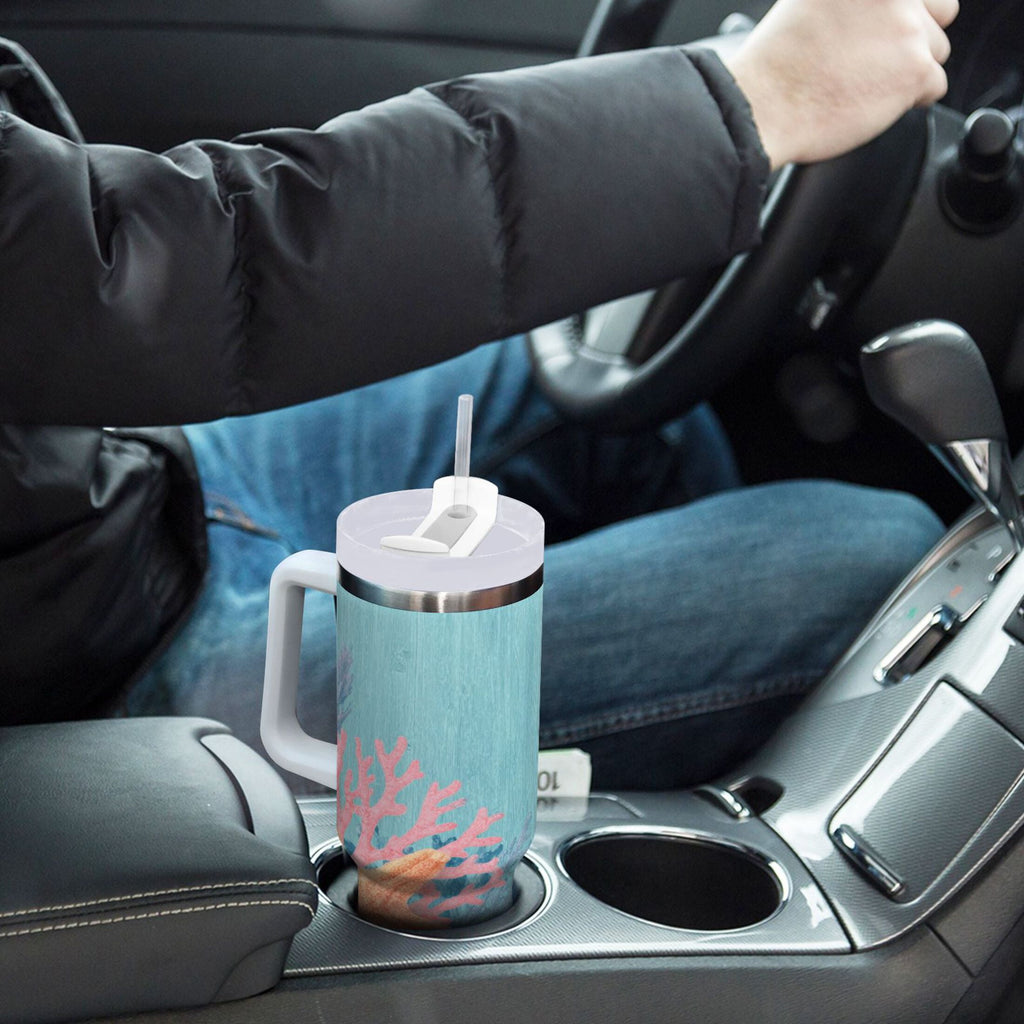 40 oz Insulated Stainless Steel Tumbler Double Wall Stainless Steel Tumbler with 2-Way Drinking Colorful Starfish and Seashells - VHFR