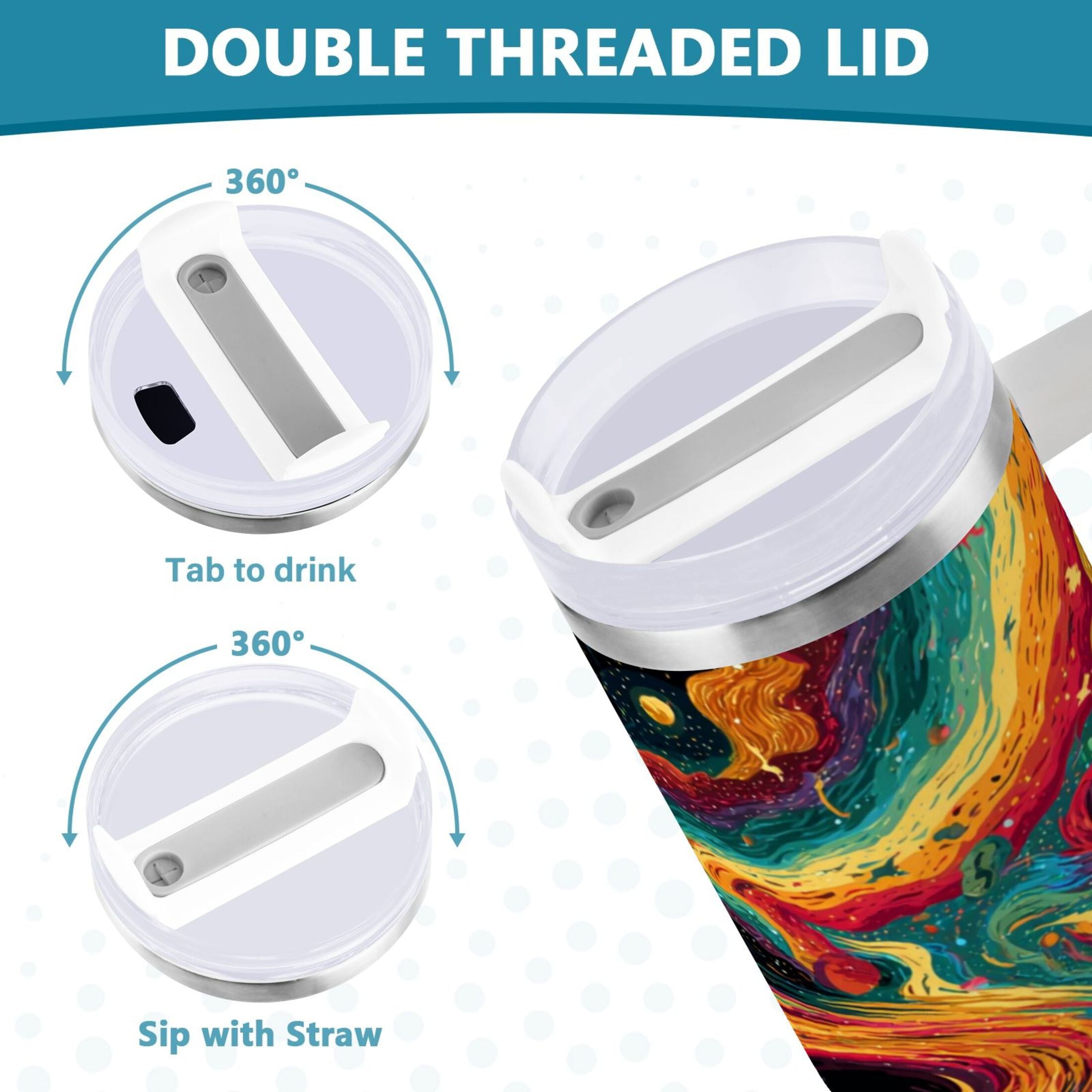 40 oz Insulated Stainless Steel Tumbler Double Wall Stainless Steel Tumbler with 2-Way Drinking Swirling Galaxy - 7URE