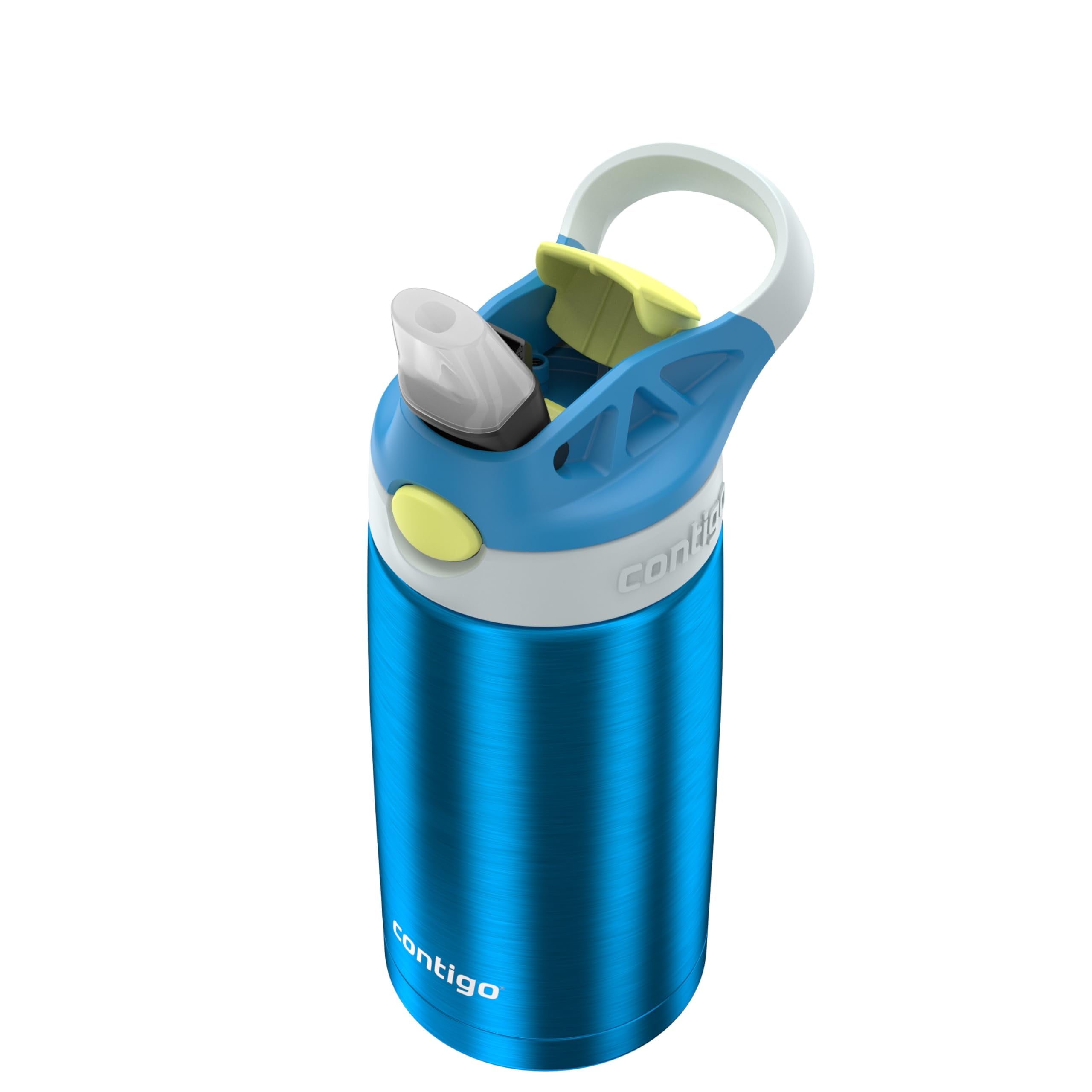 Kids Water Bottle with Straw 13 oz Autospout, Easy Clean Lid, Pop Up Spill Proof Valve, Durable BPA Free Plastic, for School Sports Travel, Blue - ALS7