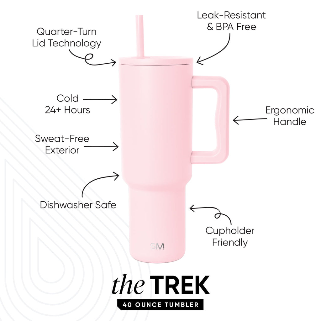 Simple Modern 40 fl oz Insulated Stainless Steel Trek Tumbler with Straw Lid | Blush - D91S