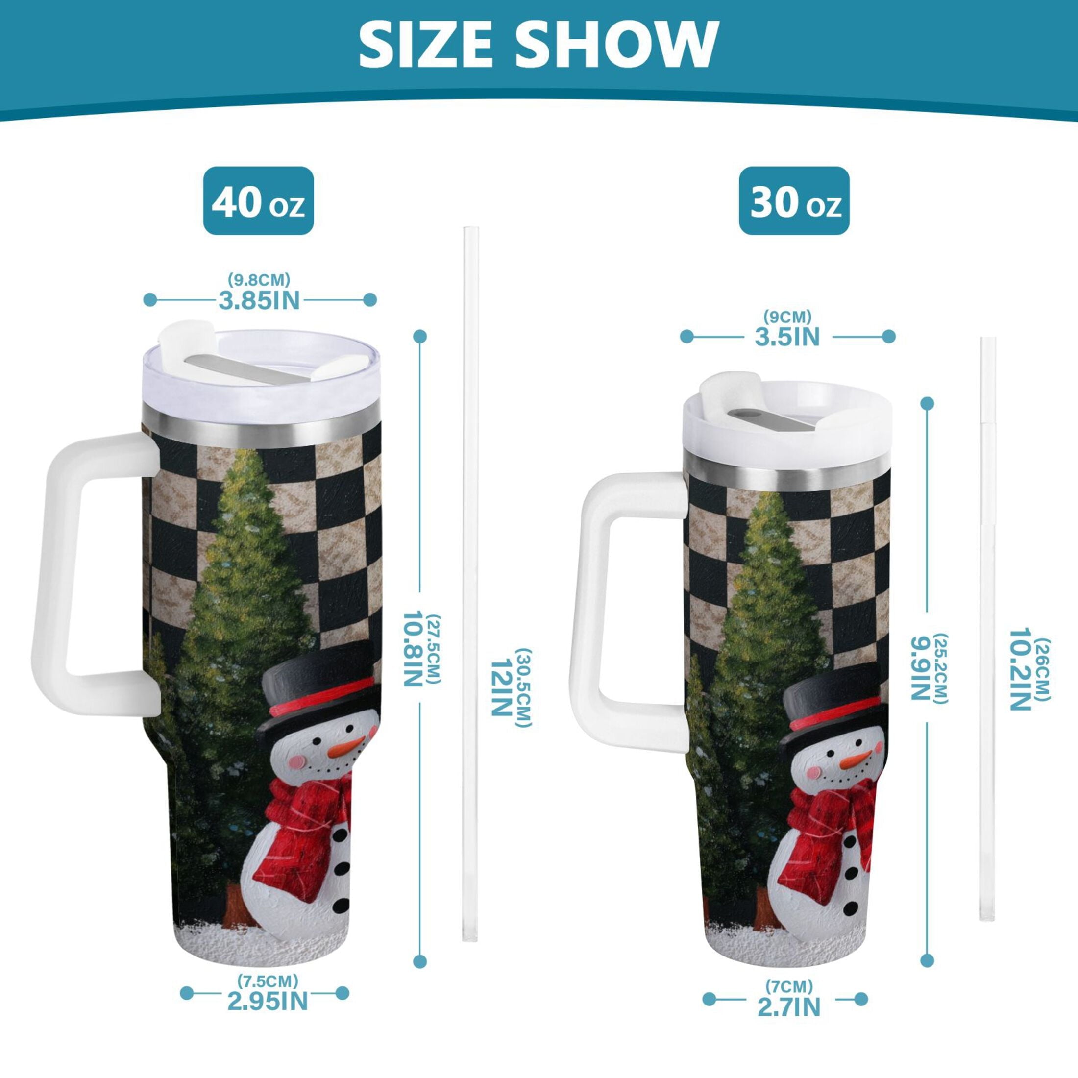 30 oz Insulated Stainless Steel Tumbler Double Wall Stainless Steel Tumbler with 2-Way Drinking Two Snowmen Pattern - YDD1