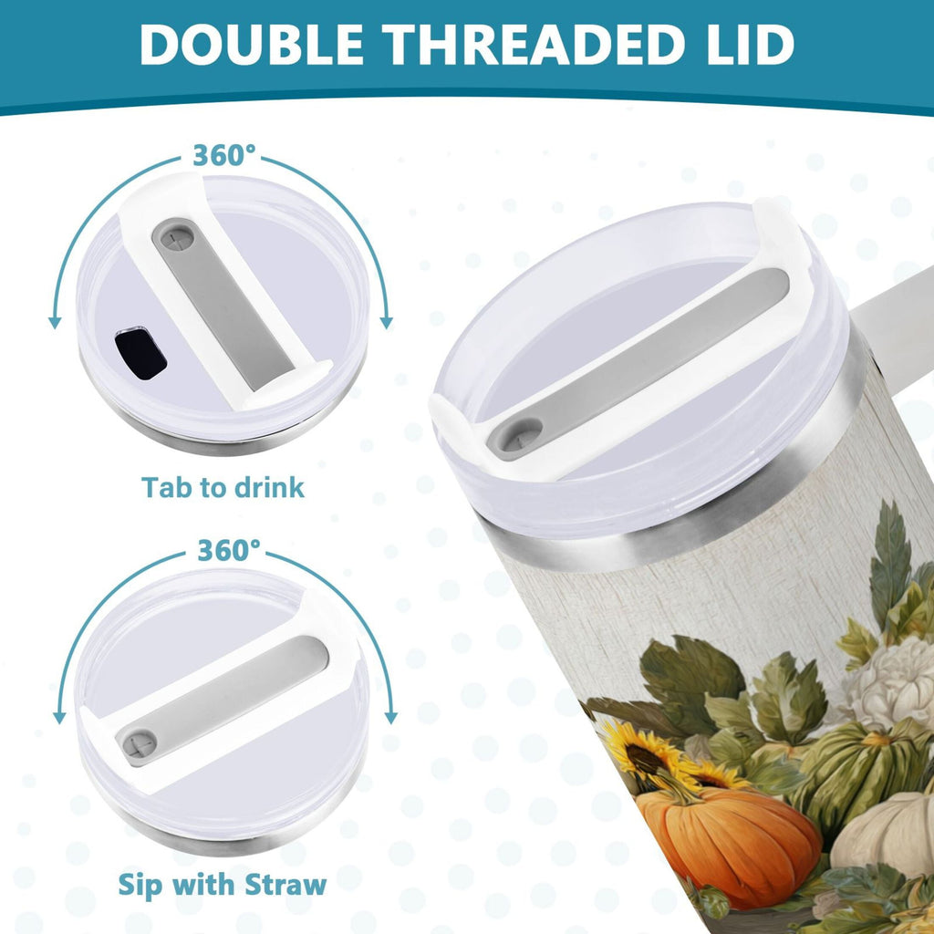 40 oz Insulated Stainless Steel Tumbler Double Wall Stainless Steel Tumbler with 2-Way Drinking Truck Full Of Pumpkins - GH7X