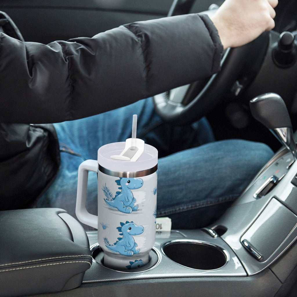 30 oz Insulated Stainless Steel Tumbler Double Wall Stainless Steel Tumbler with 2-Way Drinking Cartoon Blue Dinosaurs - 9G22