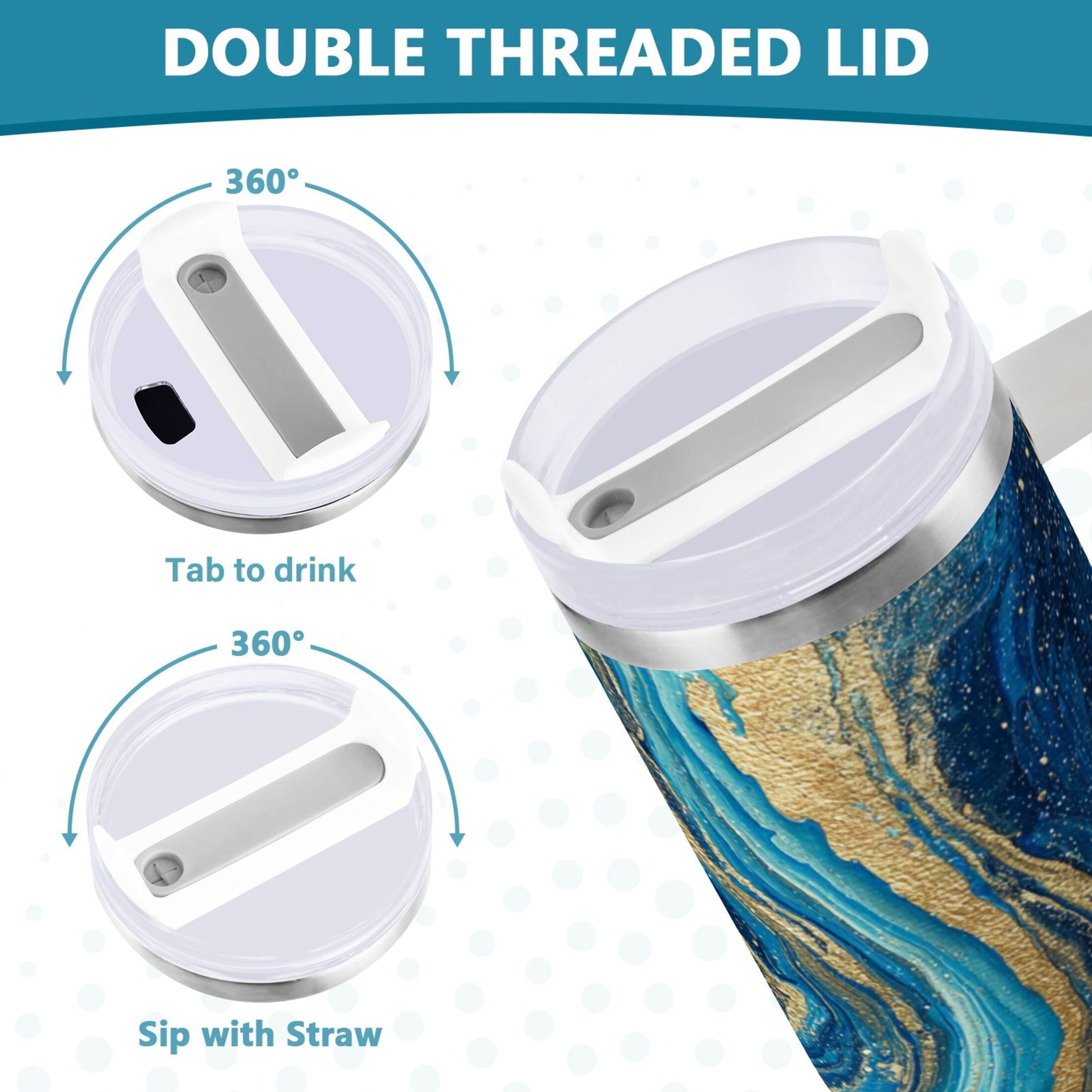 30 oz Insulated Stainless Steel Tumbler Double Wall Stainless Steel Tumbler with 2-Way Drinking Blue and Gold Ocean - JDUF
