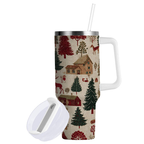 30 oz Insulated Stainless Steel Tumbler Double Wall Stainless Steel Tumbler with 2-Way Drinking Christmas Trees Deer and Houses - NPZW