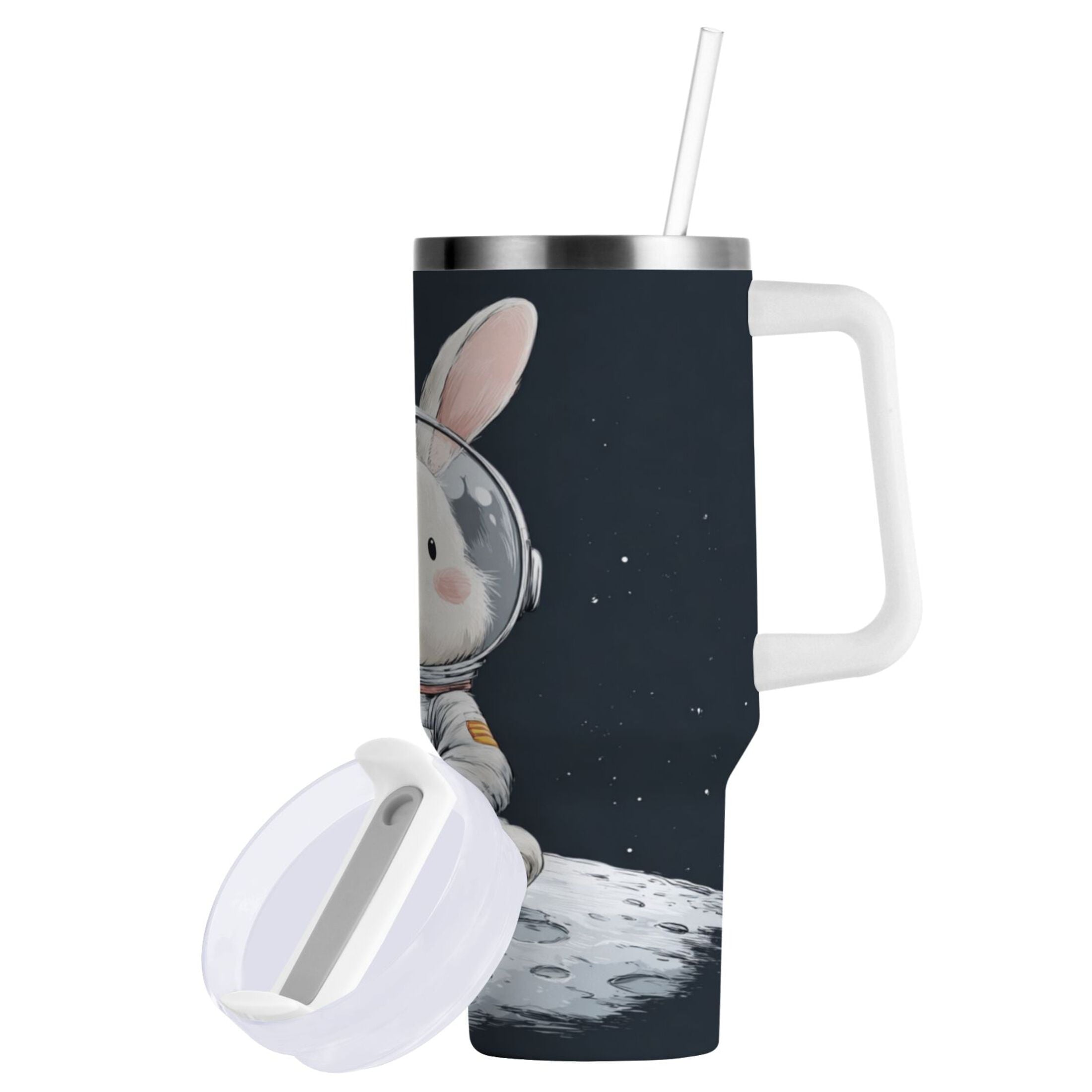 40 oz Insulated Stainless Steel Tumbler Double Wall Stainless Steel Tumbler with 2-Way Drinking Rabbit in A Space - KH24