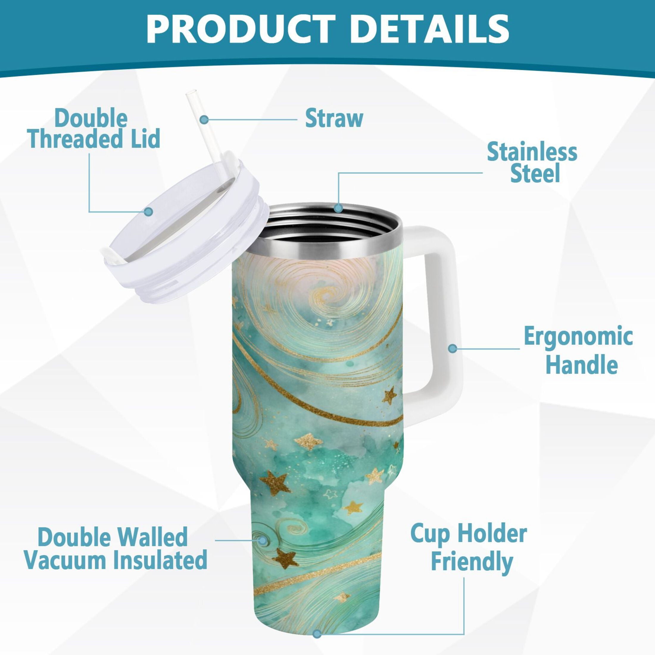 30 oz Insulated Stainless Steel Tumbler Double Wall Stainless Steel Tumbler with 2-Way Drinking Beautiful Swirling Lines - 6LTX