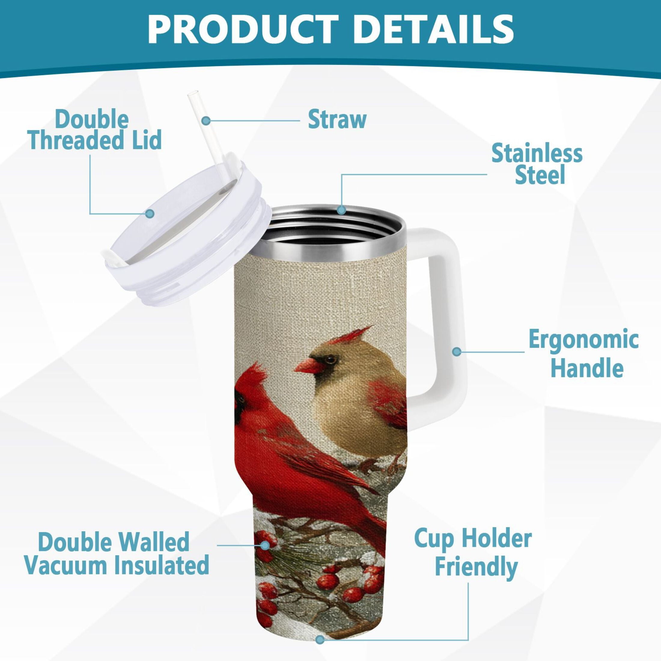 30 oz Insulated Stainless Steel Tumbler Double Wall Stainless Steel Tumbler with 2-Way Drinking Bird and Snow-covered Trees - 6FJT