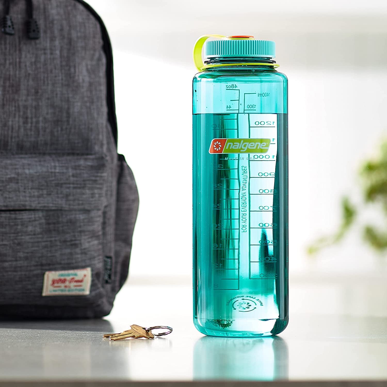 Nalgene Sustain Tritan BPA-Free Water Made with Material Derived from 50% Plastic Waste (using ISCC certified mass balance), 48 OZ, Wide Mouth, Cerulean - OZWU