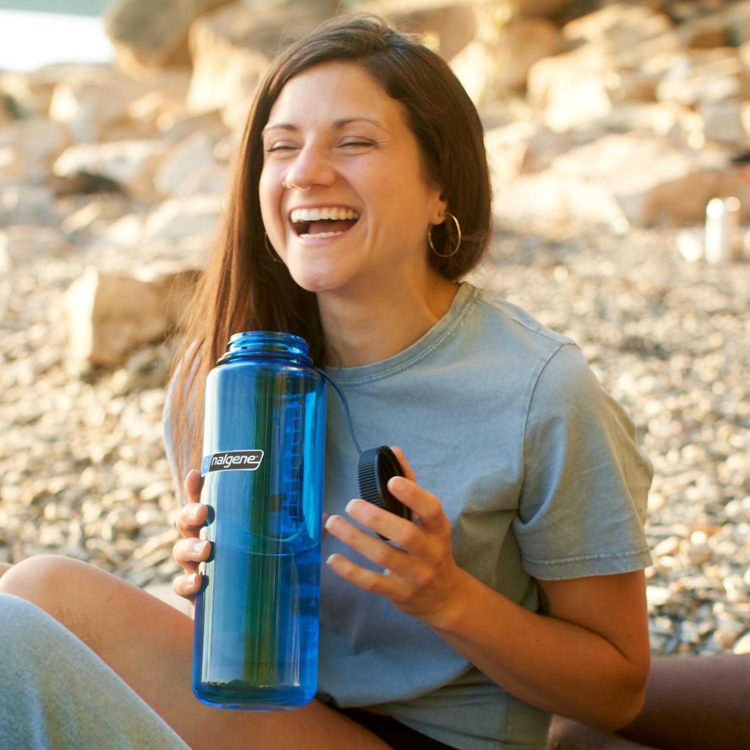 Nalgene Sustain Tritan BPA-Free Water Made with Material Derived from 50% Plastic Waste (using ISCC certified mass balance), 48 OZ, Wide Mouth, Cerulean - OZWU