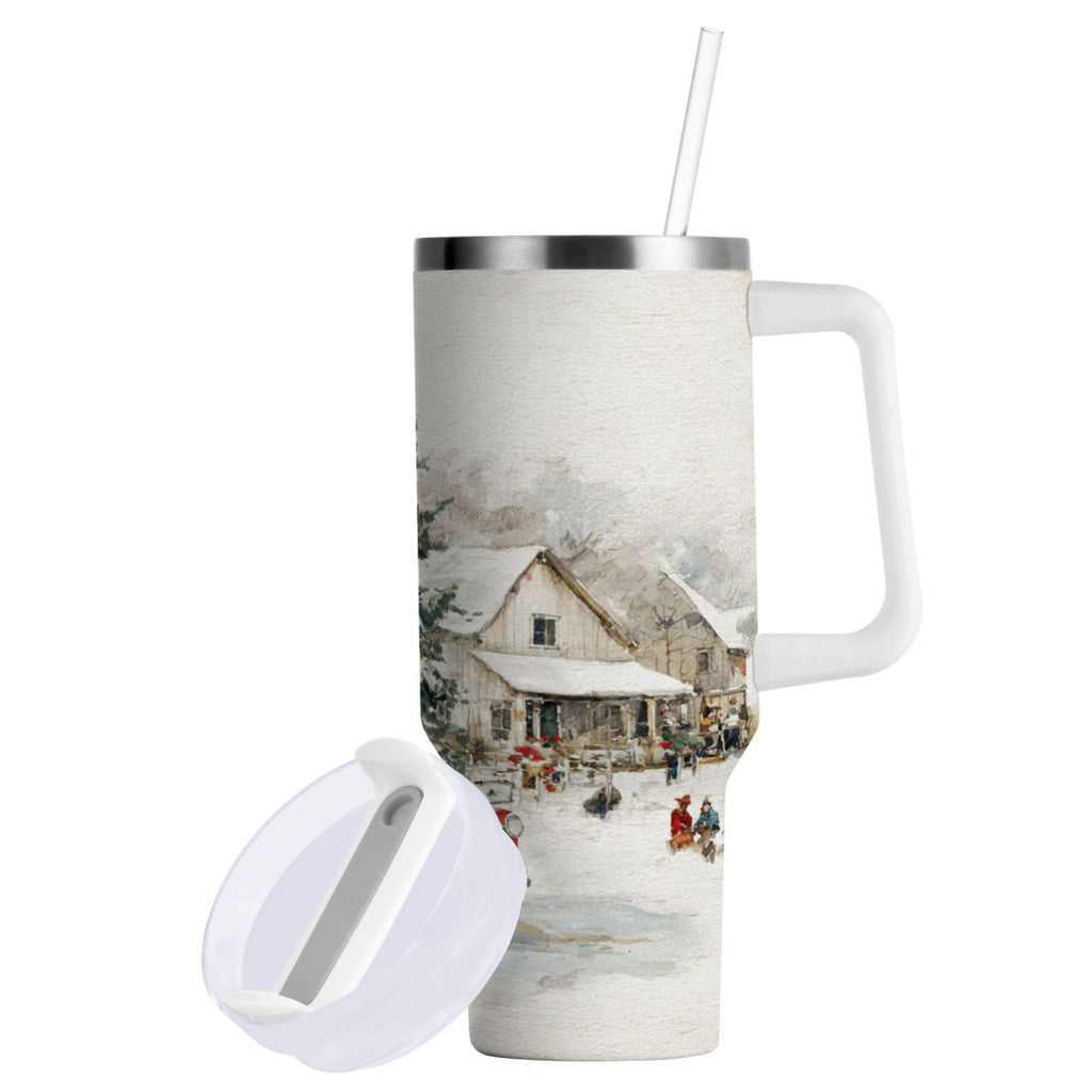 30 oz Insulated Stainless Steel Tumbler Double Wall Stainless Steel Tumbler with 2-Way Drinking Truck with Christmas Decorations - Q3LM