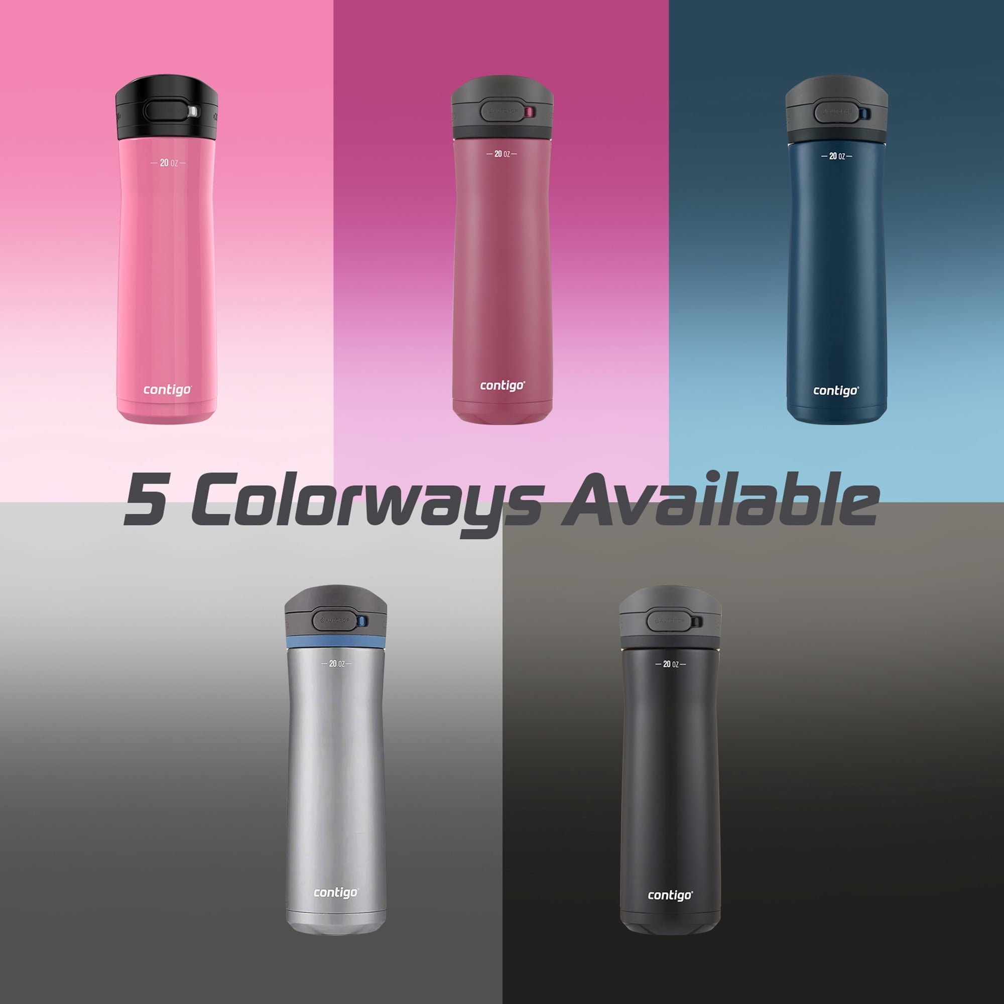 Contigo Jackson Chill 2.0 Stainless Steel Water Bottle with AUTOPOP Lid, 20 Ounces, Azalea - 19VN