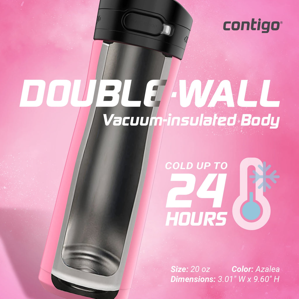 Contigo Jackson Chill 2.0 Stainless Steel Water Bottle with AUTOPOP Lid, 20 Ounces, Azalea - 19VN