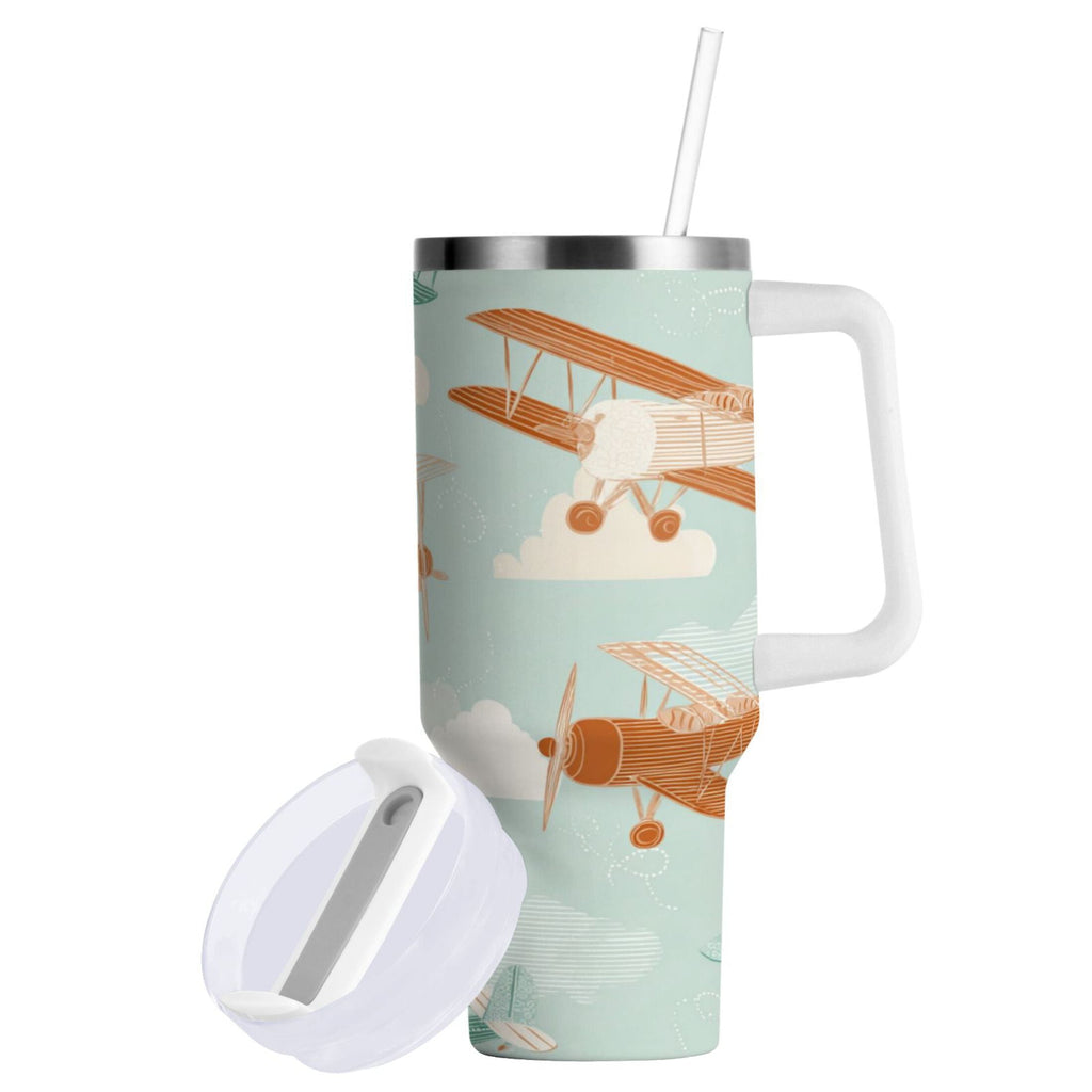 40 oz Insulated Stainless Steel Tumbler Double Wall Stainless Steel Tumbler with 2-Way Drinking Cute Airplanes - DWR7