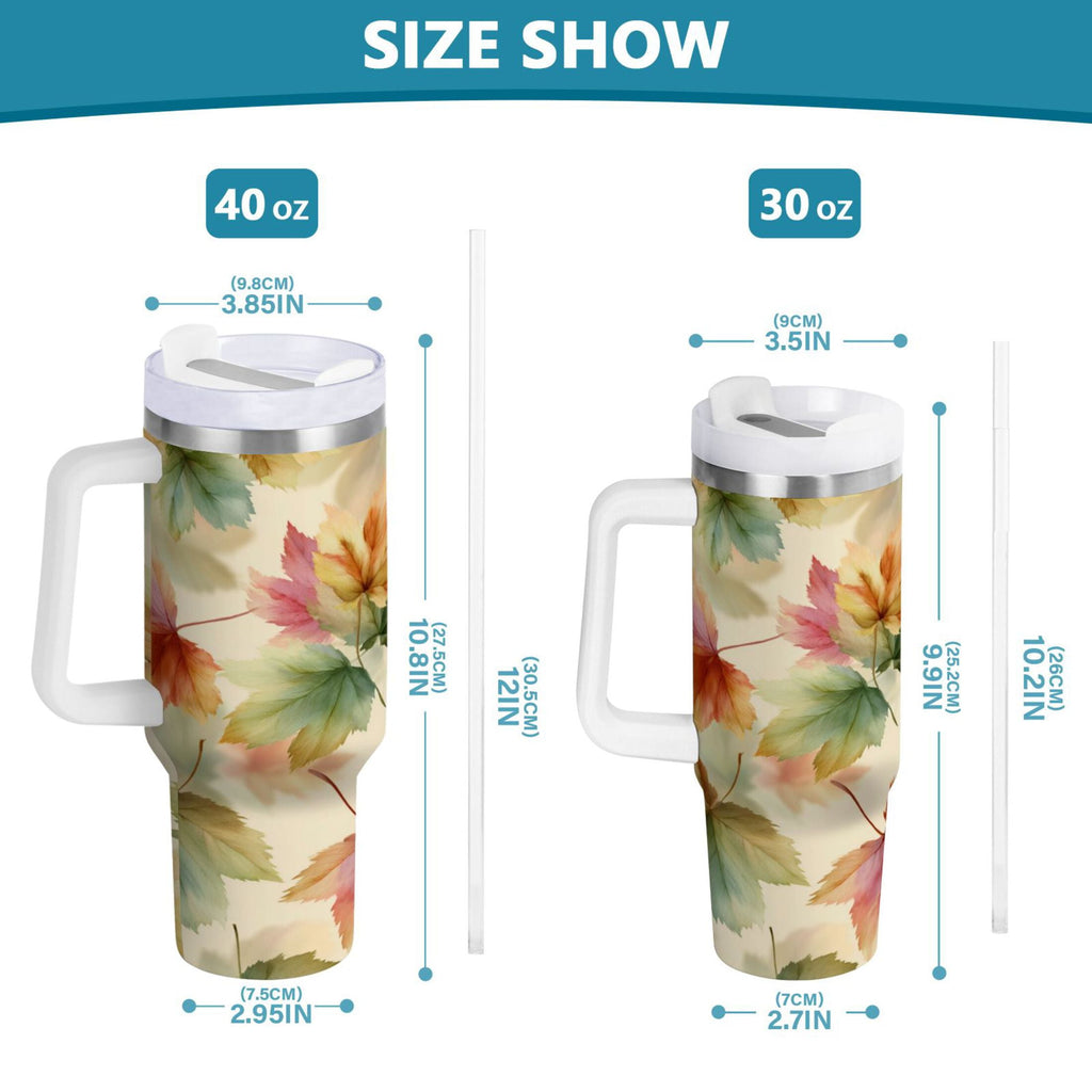 40 oz Insulated Stainless Steel Tumbler Double Wall Stainless Steel Tumbler with 2-Way Drinking Watercolor Maple Leaves Pattern - 9E9C