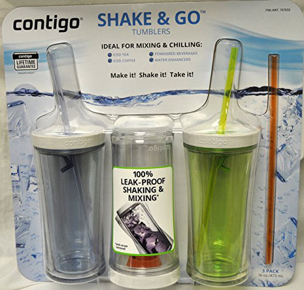 Contigo Shake &amp; Go Plastic Tumblers - Set of 3 (Green Navy &amp; Clear) - JIB0