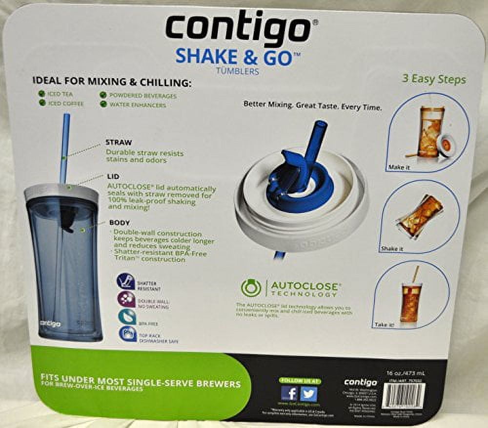 Contigo Shake &amp; Go Plastic Tumblers - Set of 3 (Green Navy &amp; Clear) - JIB0