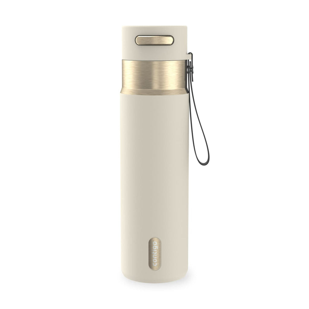 Contigo AutoSeal Leakproof Stainless Steel Reusable Water Bottle Tumbler with Carrying Strap, Cream/Champagne, 24 oz - 5WM2