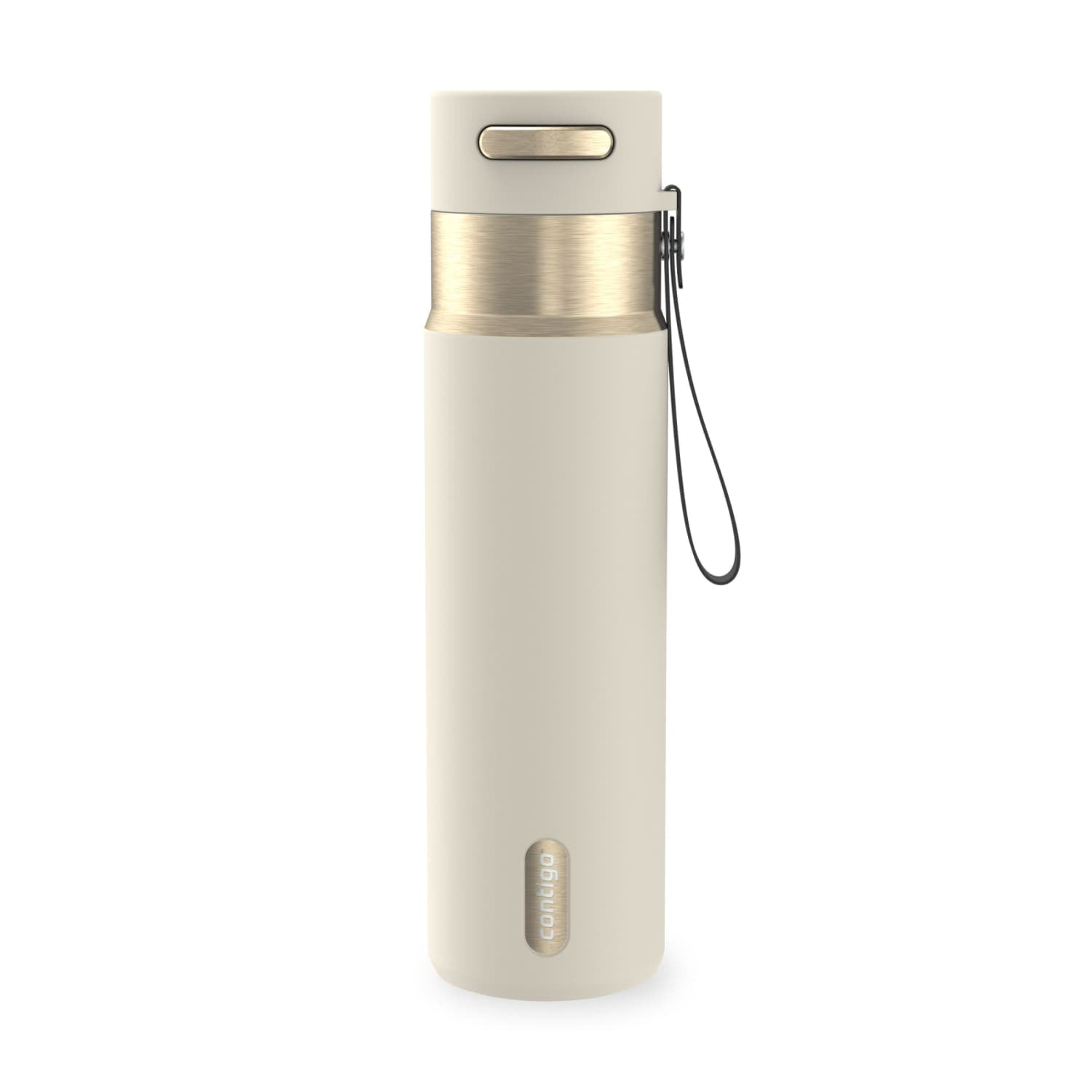 Contigo AutoSeal Leakproof Stainless Steel Reusable Water Bottle Tumbler with Carrying Strap, Cream/Champagne, 24 oz - 5WM2
