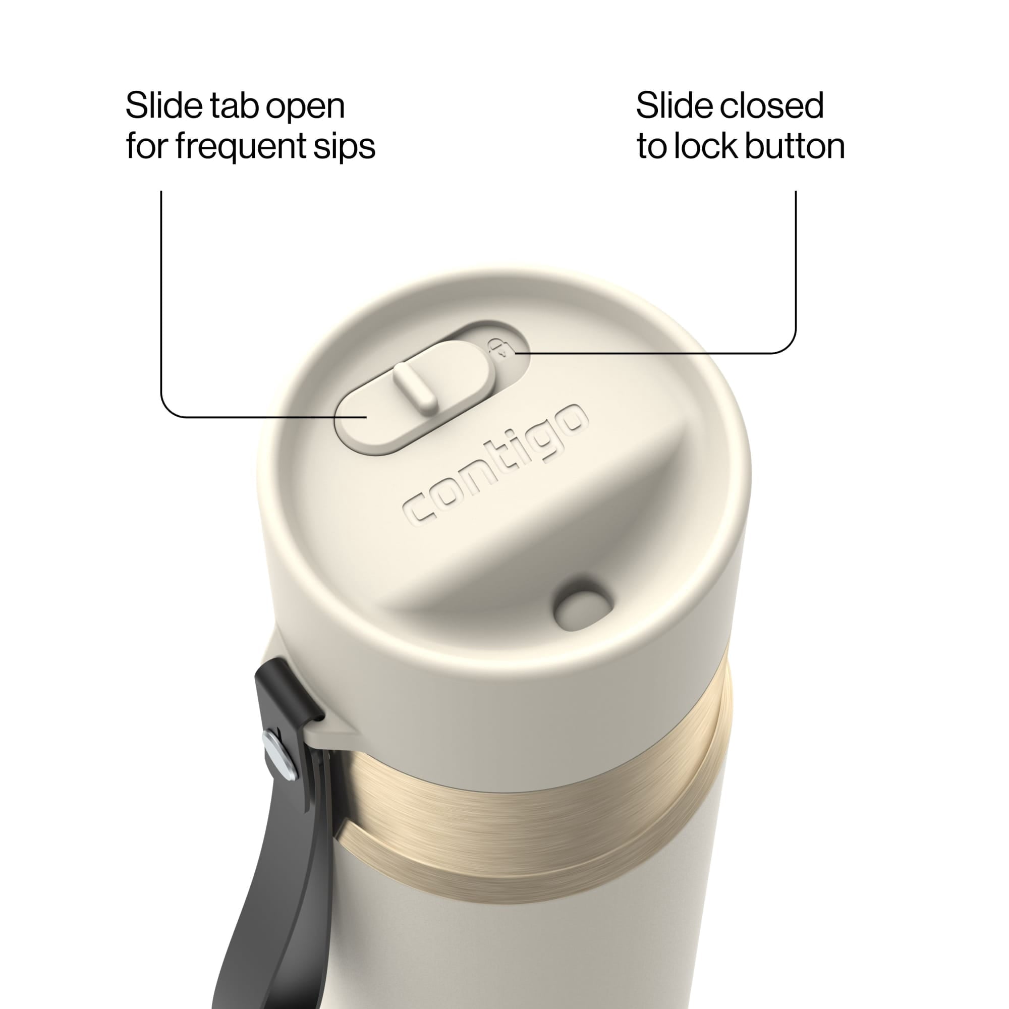 Contigo AutoSeal Leakproof Stainless Steel Reusable Water Bottle Tumbler with Carrying Strap, Cream/Champagne, 24 oz - 5WM2
